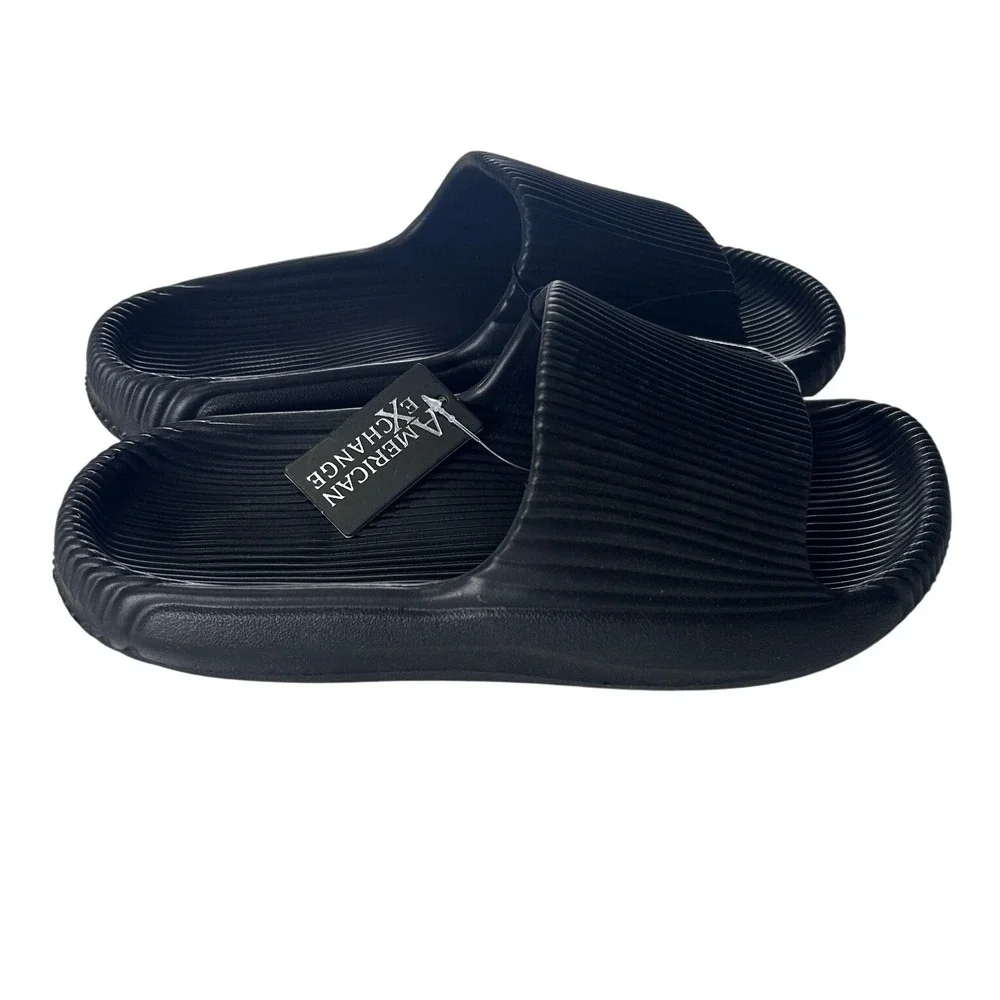 American Exchange Beezy-72L Men Black Ribbed Foam Cloud Slide Sandals Size 9 NEW